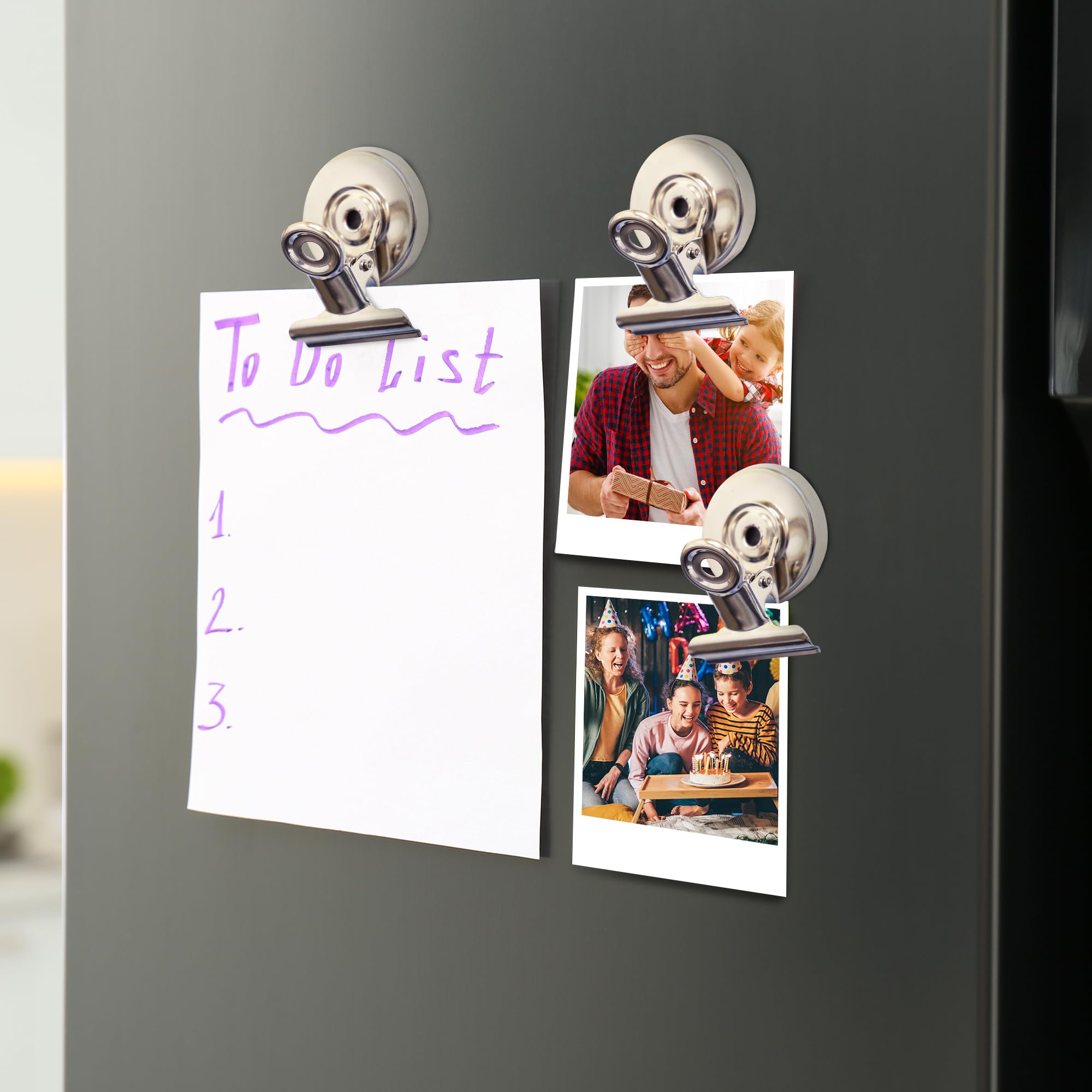 Mindful Design 20-pack magnetic clips help organize recipes, schedules, and artwork.