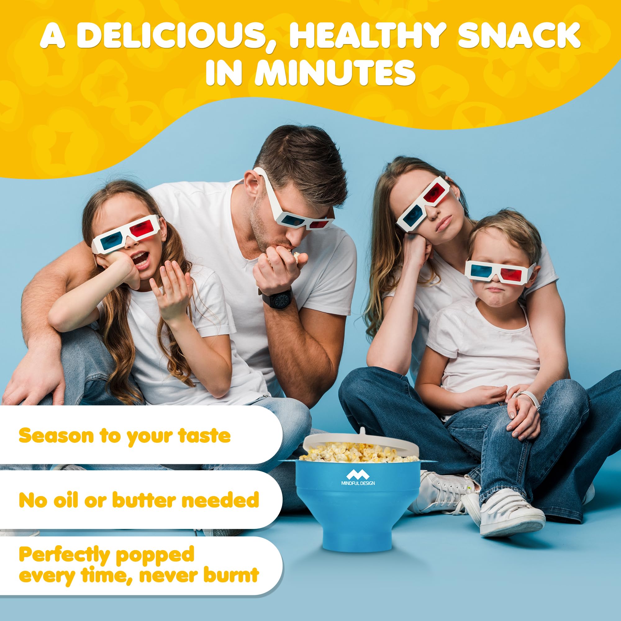 Mindful Design microwave popcorn bowl side hold ideal for safe family snacking.
