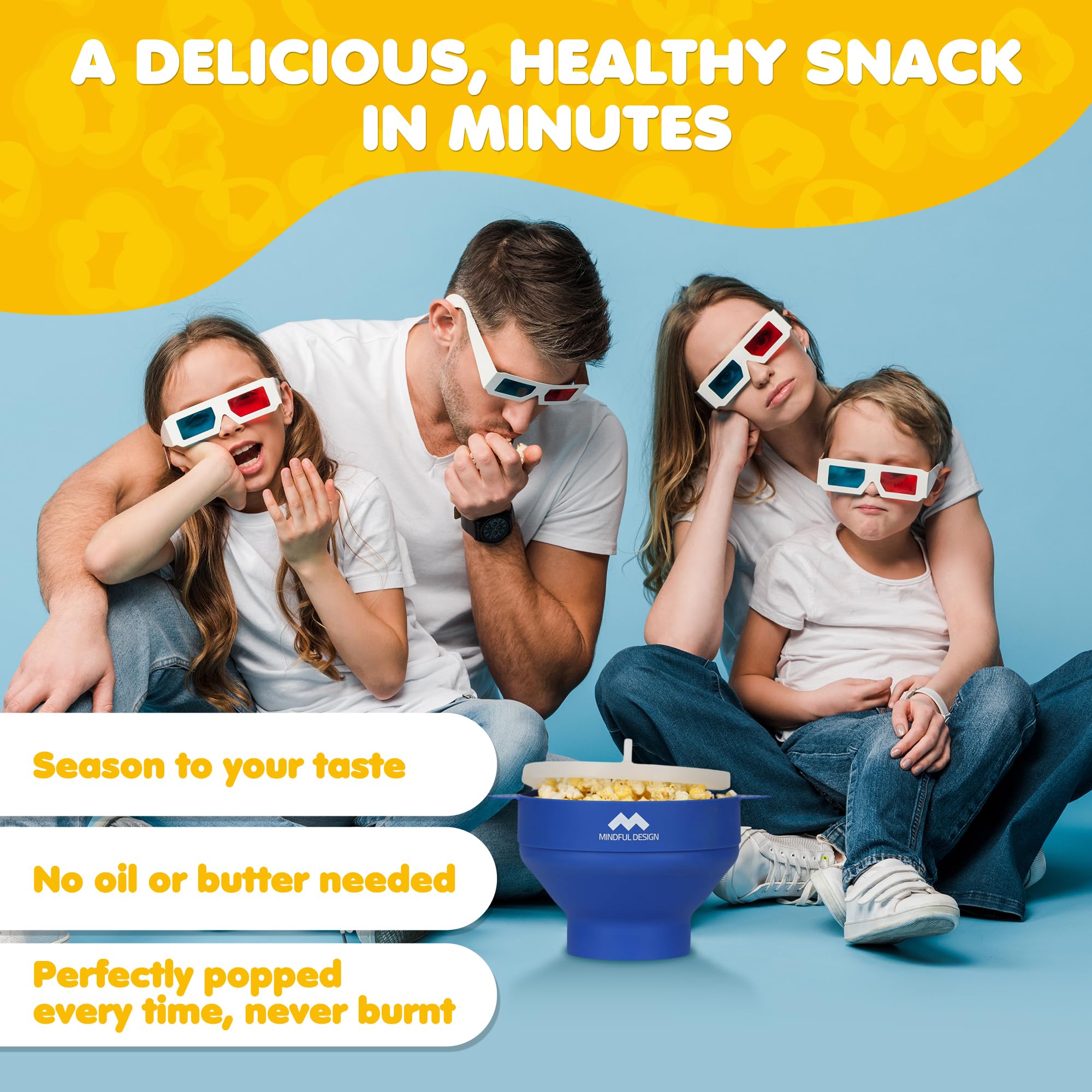 Mindful Design popcorn popper with built-in handles for easy microwave use.