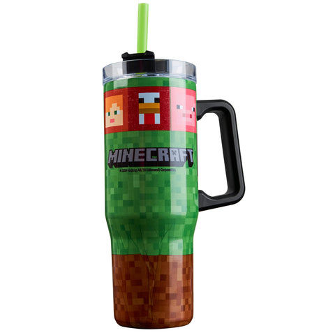 Minecraft insulated tumbler 33oz with vibrant graphics keeps drinks cold on the go.