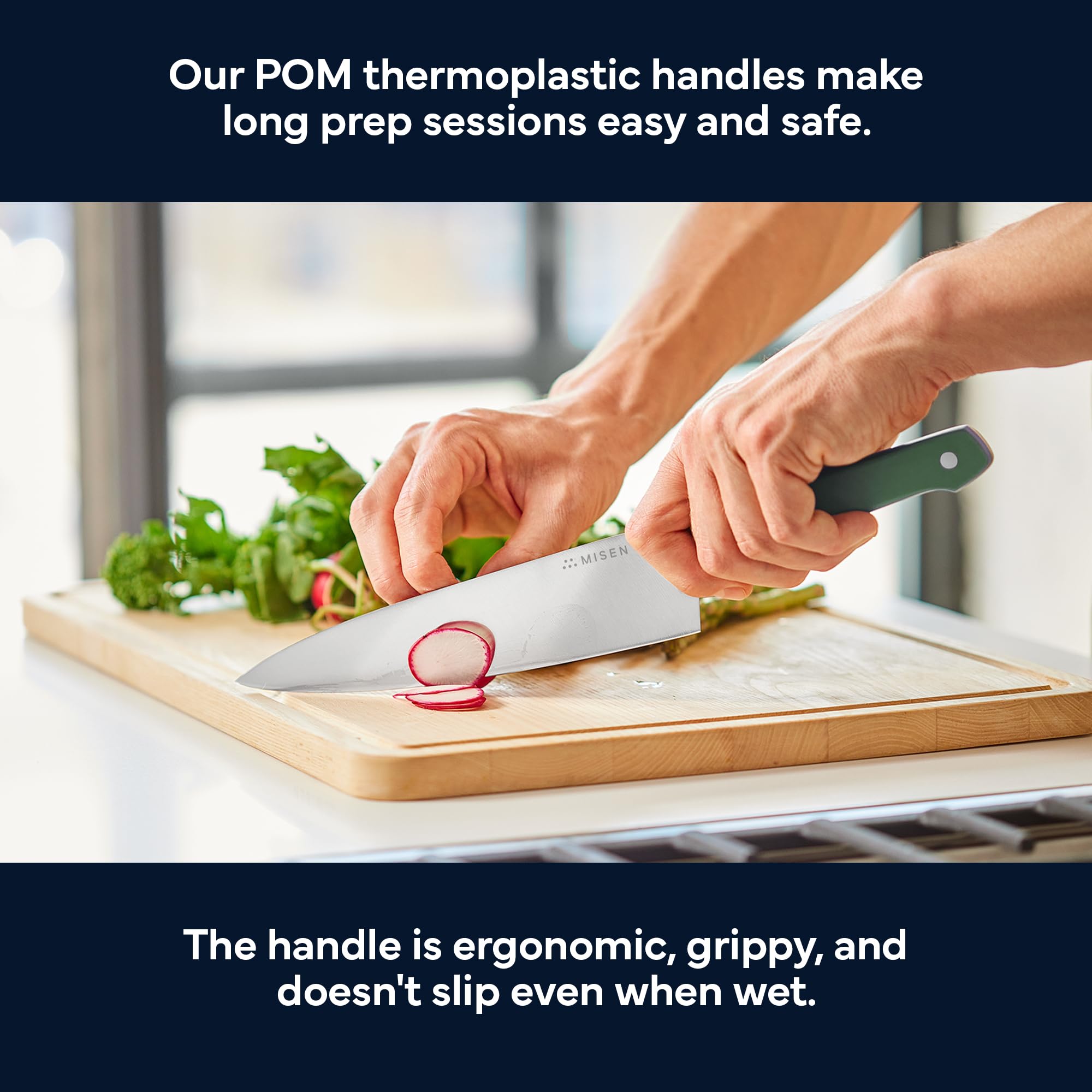 Misen all-purpose kitchen knife handles herbs, onions, and roasts with ease.