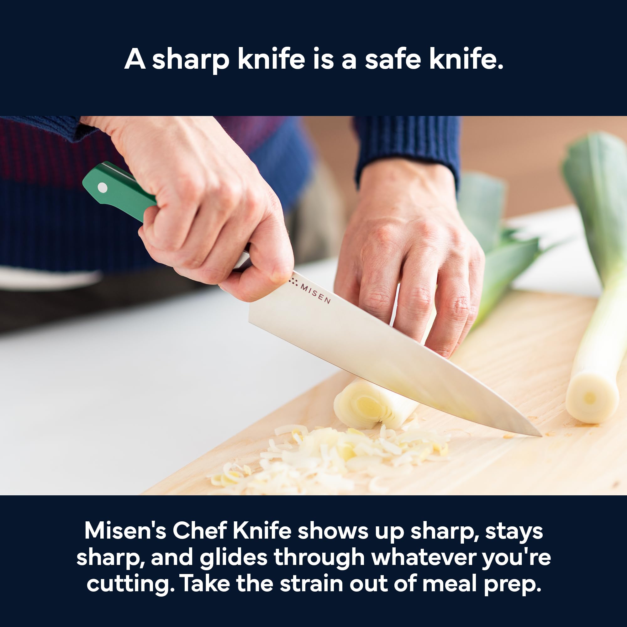 Misen balanced blade-to-handle design enables smooth control.