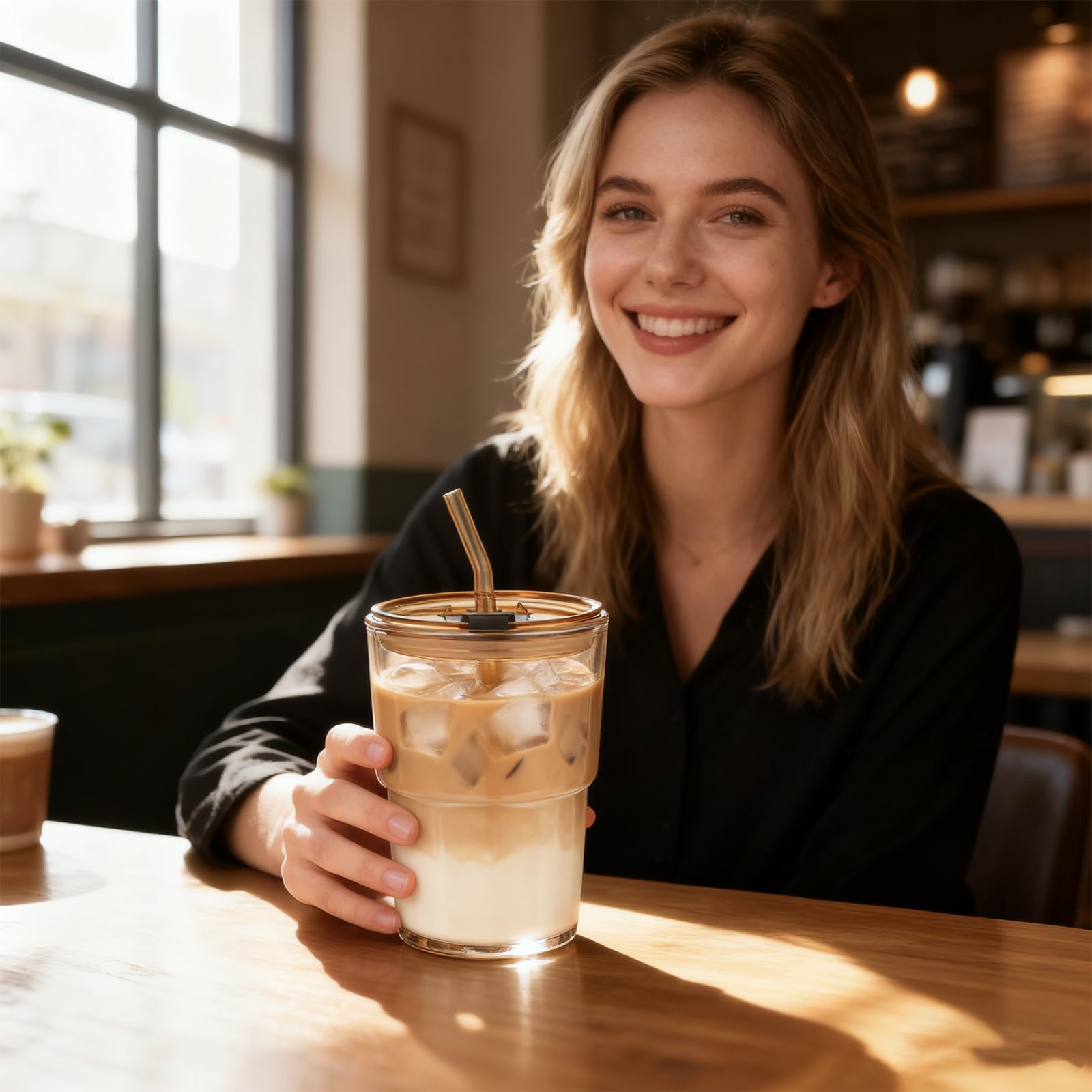 MINGHYZYA amber glass tumbler showcases colors with crystal-clear view for refreshing beverages.