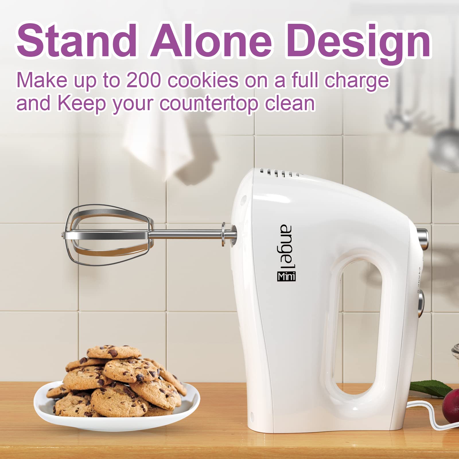 Mini Angel Hand Mixer dishwasher-safe attachments simplify cleanup after baking.