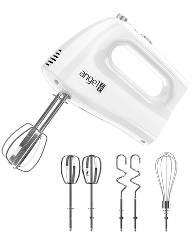 Mini Angel Hand Mixer included accessories enable faster batter prep.