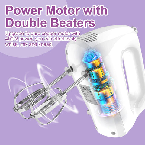 Mini Angel Hand Mixer eject button enables quick, clean attachment swaps.