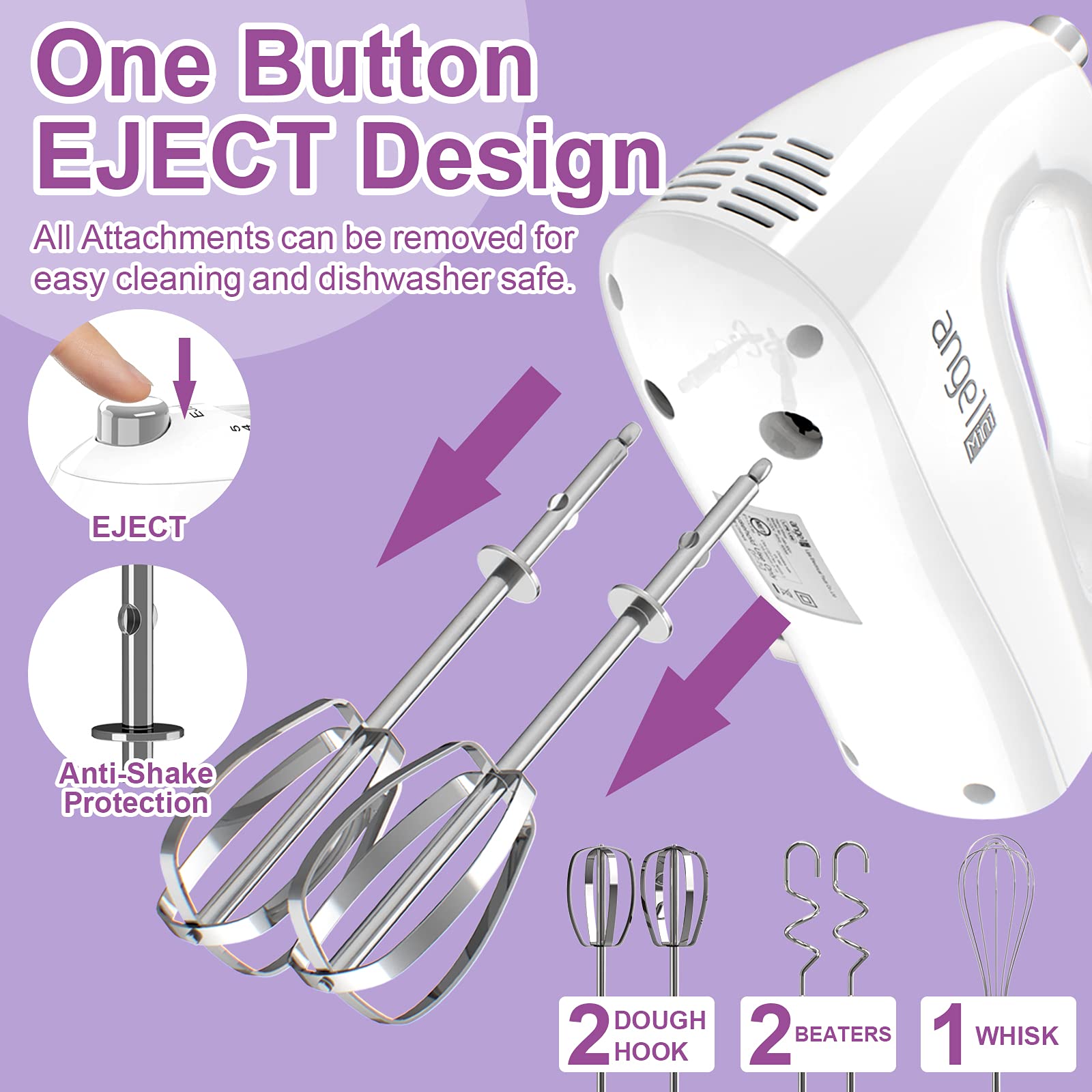 Mini Angel Hand Mixer vertical design keeps your counter tidy.