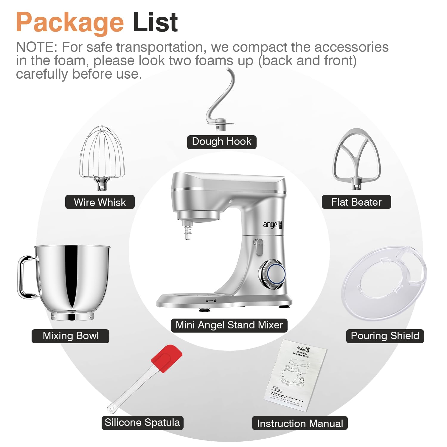 Three-plus-one attachments include dough hook, whisk, and flat beater.