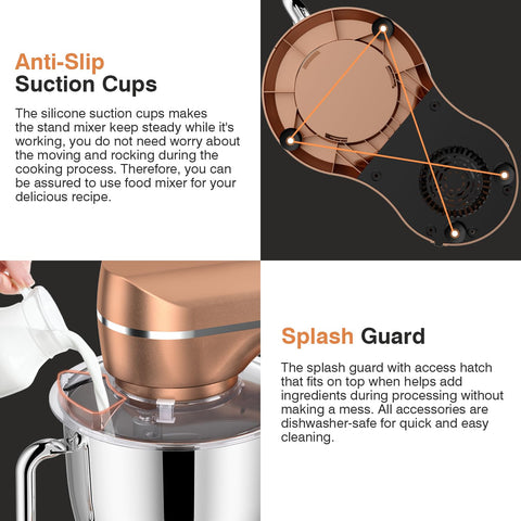 Mini Angel stand mixer champagne flat-beater for thorough mixing.