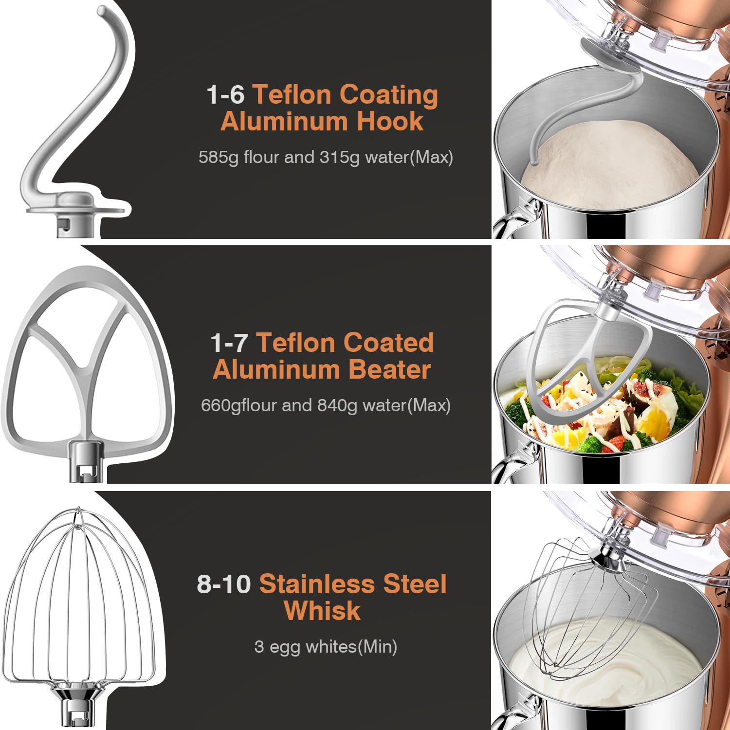 Mini Angel stand mixer champagne wire whisk for fluffy whipped cream.