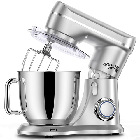 Silver finish on Mini Angel mixer complements modern kitchens.