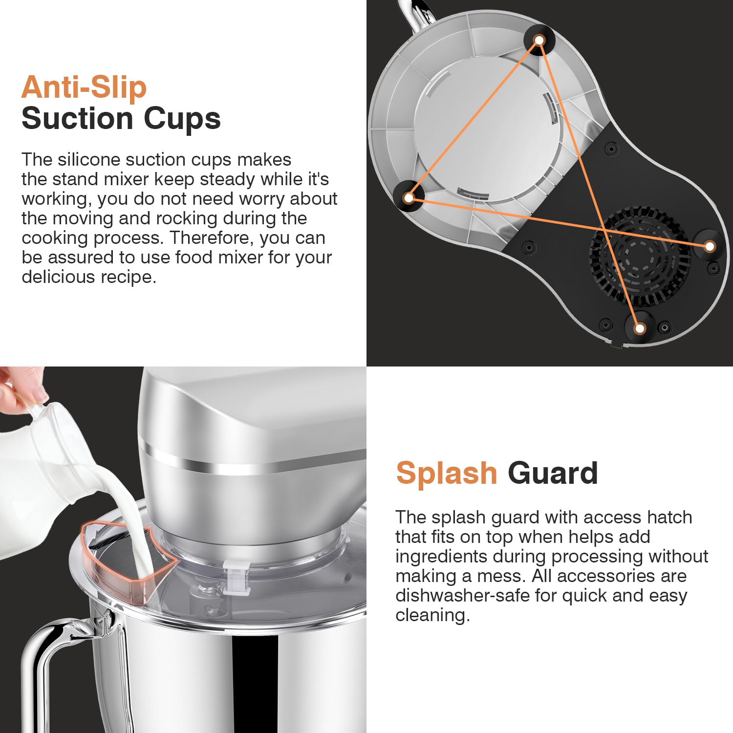 Tilt-head design of Mini Angel mixer enables safe ingredient addition.
