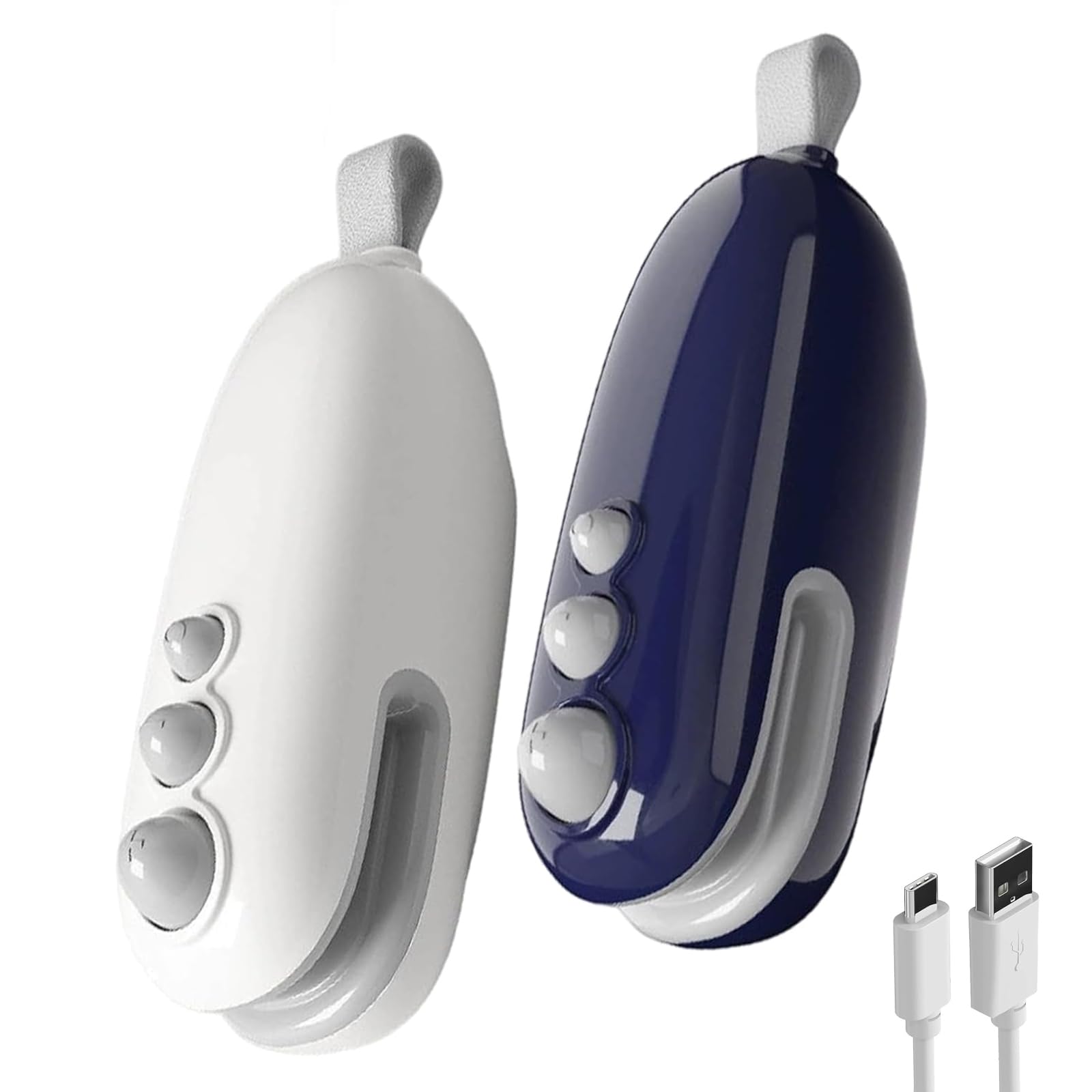 2Pcs Mini Bag Sealer with Cutter and Magnet seals snacks securely on the go.