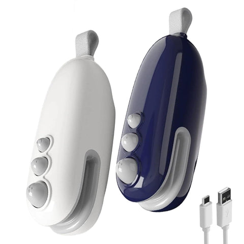 2Pcs Mini Bag Sealer with Cutter and Magnet seals snacks securely on the go.