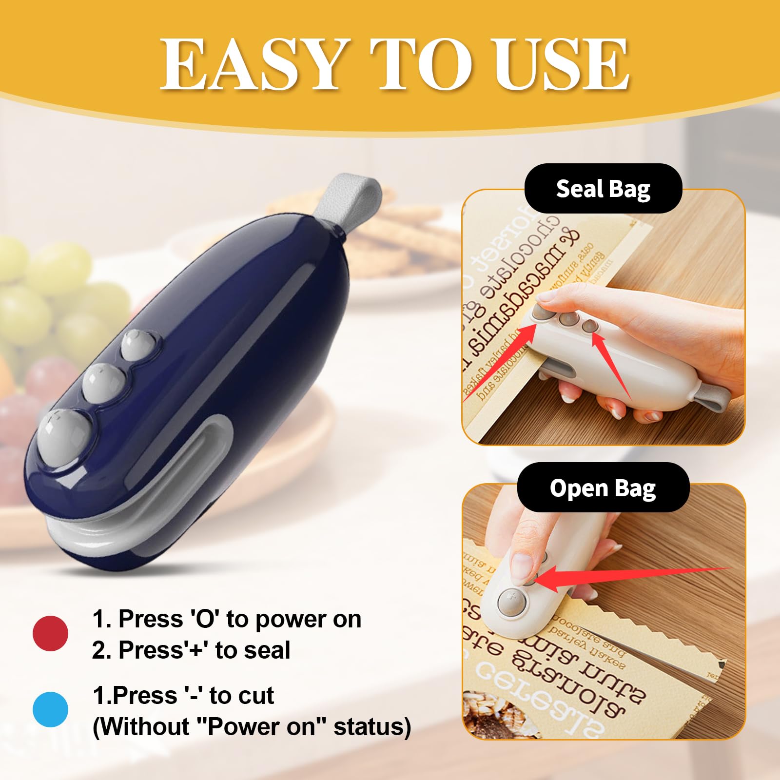 2Pcs Mini Bag Sealer with Cutter and Magnet for easy home sealing.