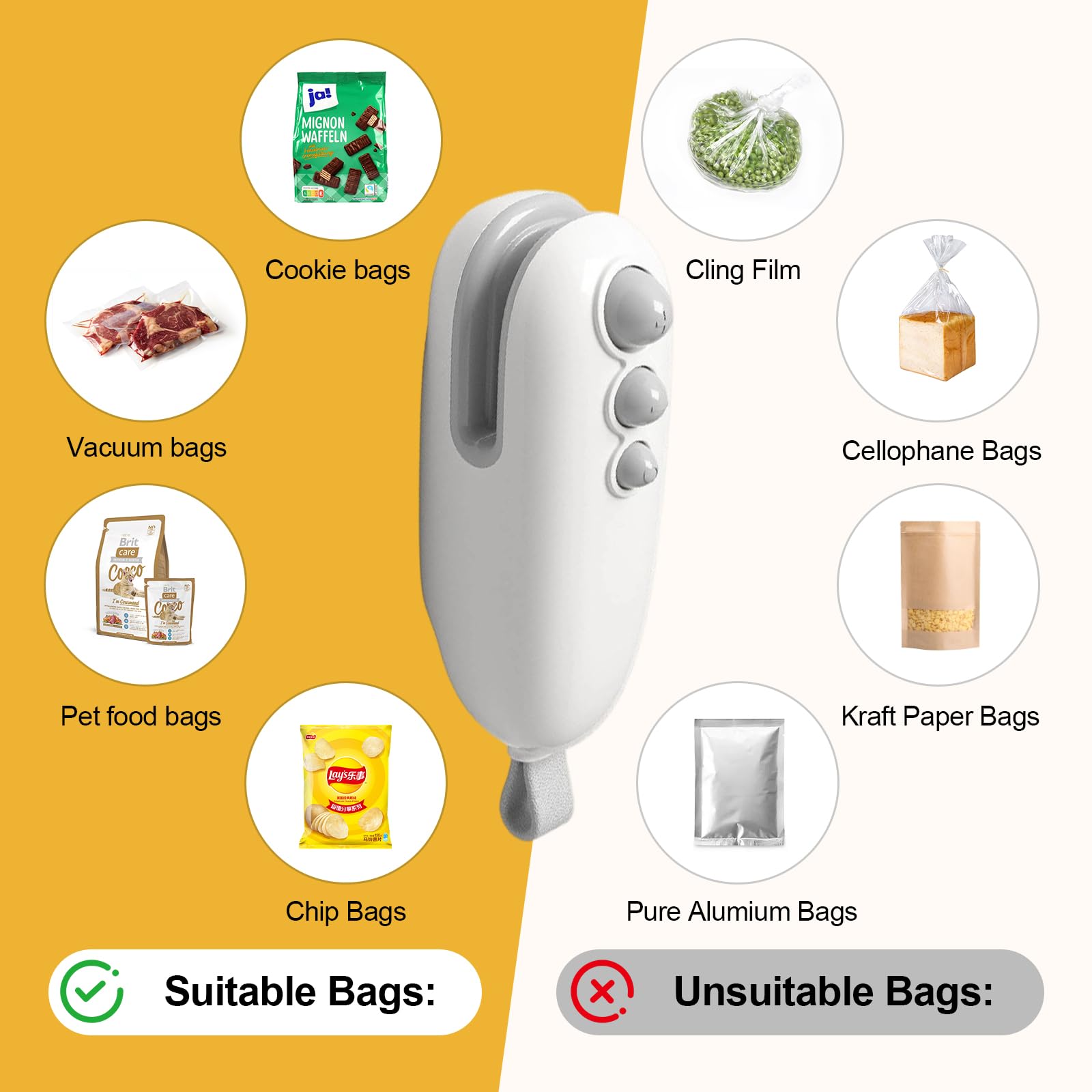 2Pcs Mini Bag Sealer with Cutter and Magnet hidden cutter for safety.