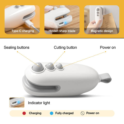 2Pcs Mini Bag Sealer with Cutter and Magnet travel-friendly.
