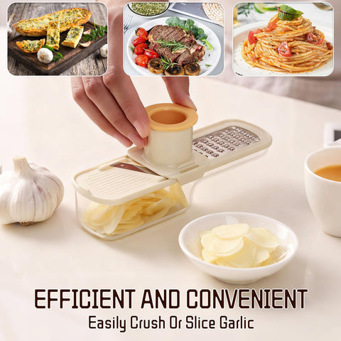 Mini Garlic Slicer shredding blades enable fast veggie shredding and prep