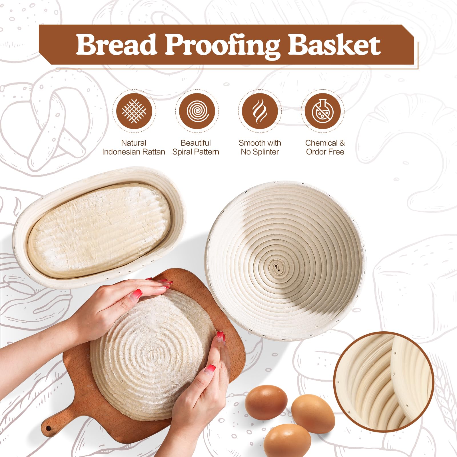 MINO ANT 9-inch round banneton shapes dough with linen liner for even proofing