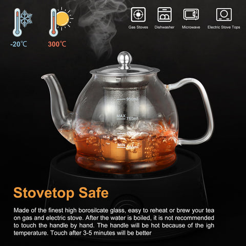 MINO ANT borosilicate teapot side view highlighting durability and heat resistance