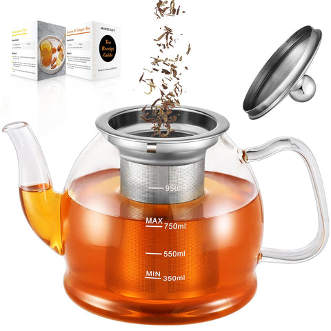 MINO ANT glass teapot 33oz pour spout for precise pouring and control