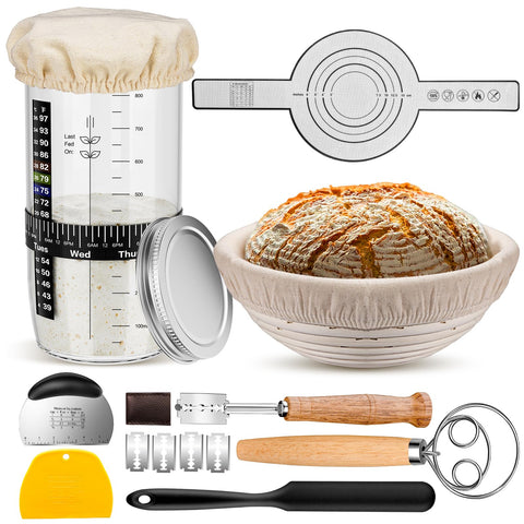 MINO ANT sourdough starter jar with breathable cover for easy fermentation monitoring