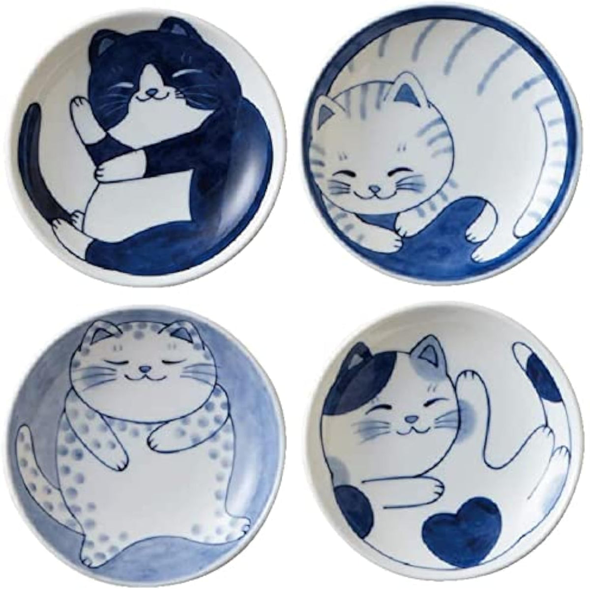 MINO WARE cat-design small plate with four playful patterns, ideal for sauces and appetizers.