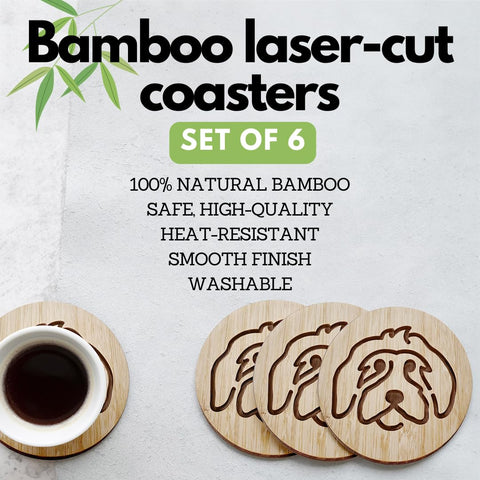 Mint Bucket laser-engraved dog-face coaster adds detailed design and long-lasting durability.