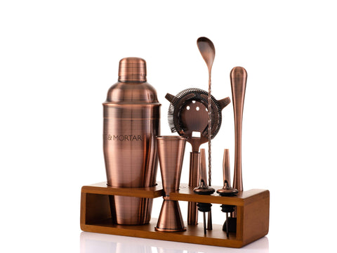 Mint & Mortar 24oz brushed copper shaker ready for stylish home bar mixing.