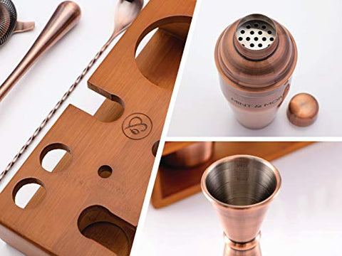 Mint & Mortar Hawthorne strainer pairs with the shaker for clean pours.