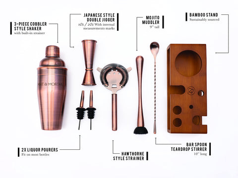 Mint & Mortar Mojito muddler adds fresh muddled flavors for vibrant tall drinks.