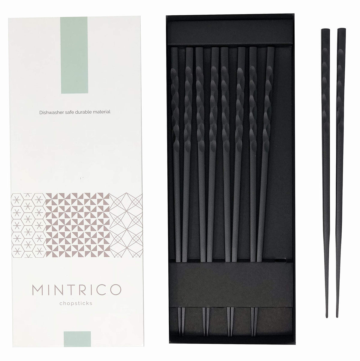 Mintrico Japanese-style chopsticks 5-pair set with dishwasher-safe finish for easy cleaning.