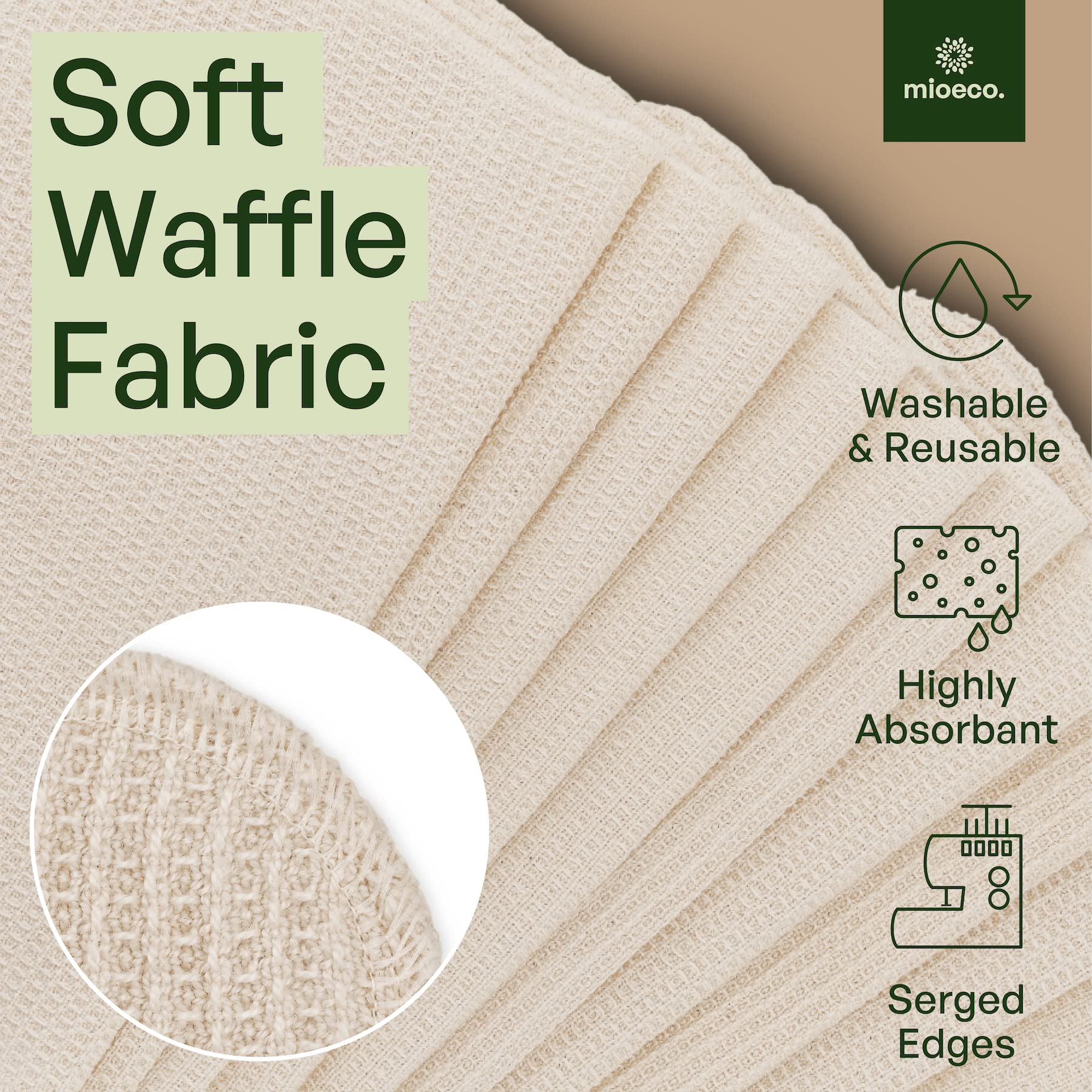 Mioeco dish towels for wiping surfaces and quick kitchen messes.