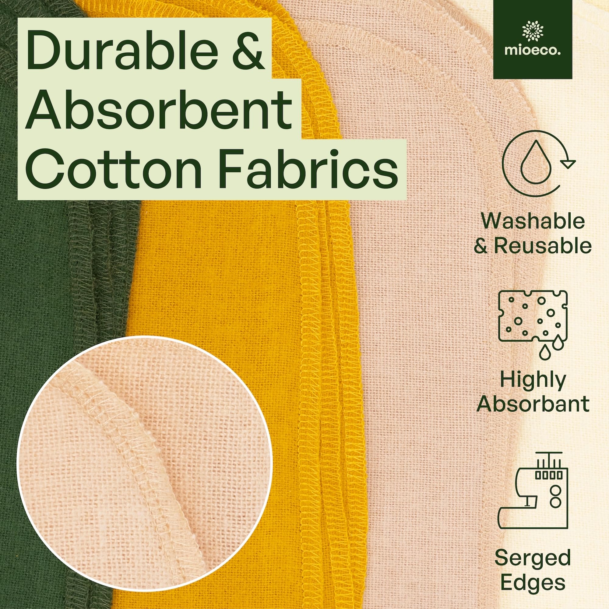 mioeco machine-washable kitchen towels, easy to reuse after every task.