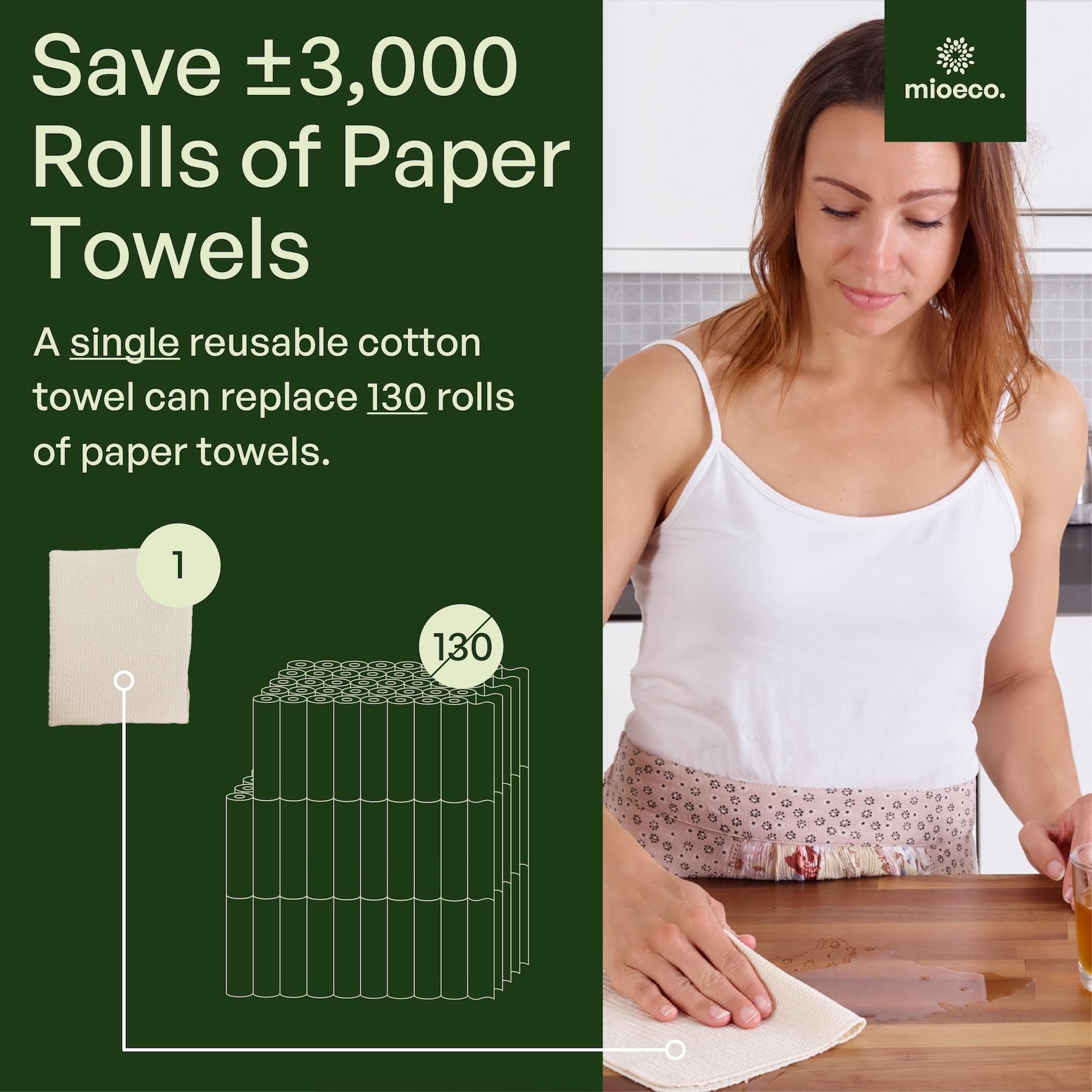 mioeco organic cotton soft towels, plush texture ideal for gentle surface cleaning.