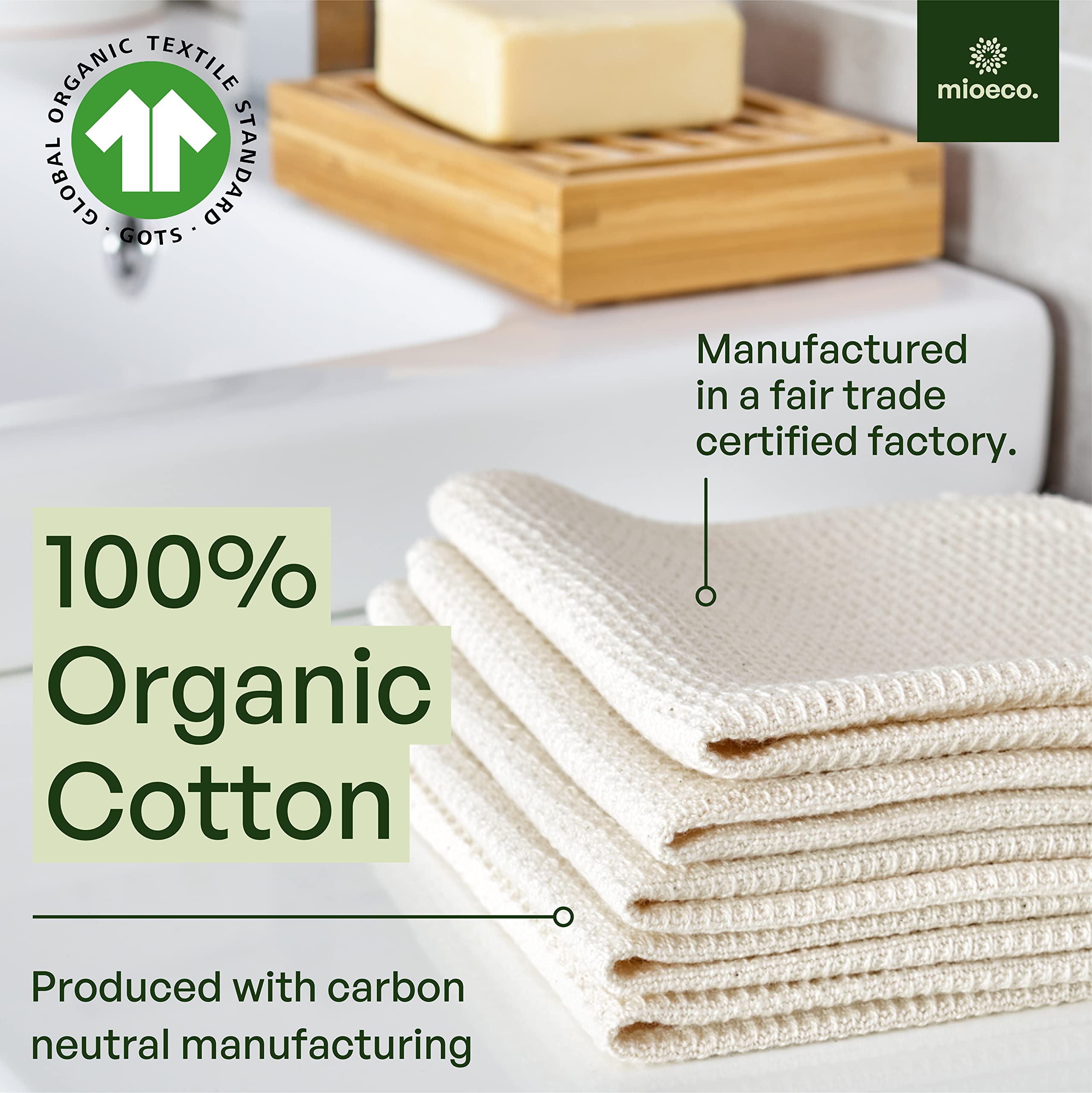 Mioeco organic cotton towels offer soft, scratch-free wiping for delicate surfaces.