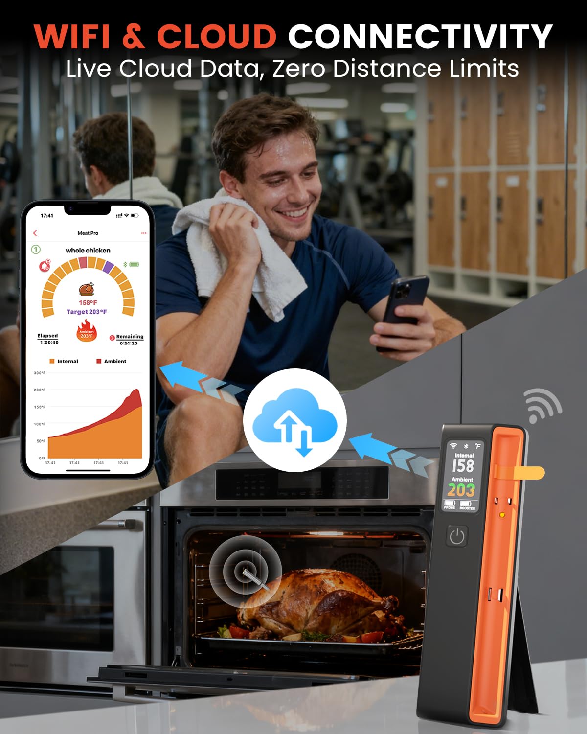 Miouca app dashboard displays temperature curves and alerts for control.