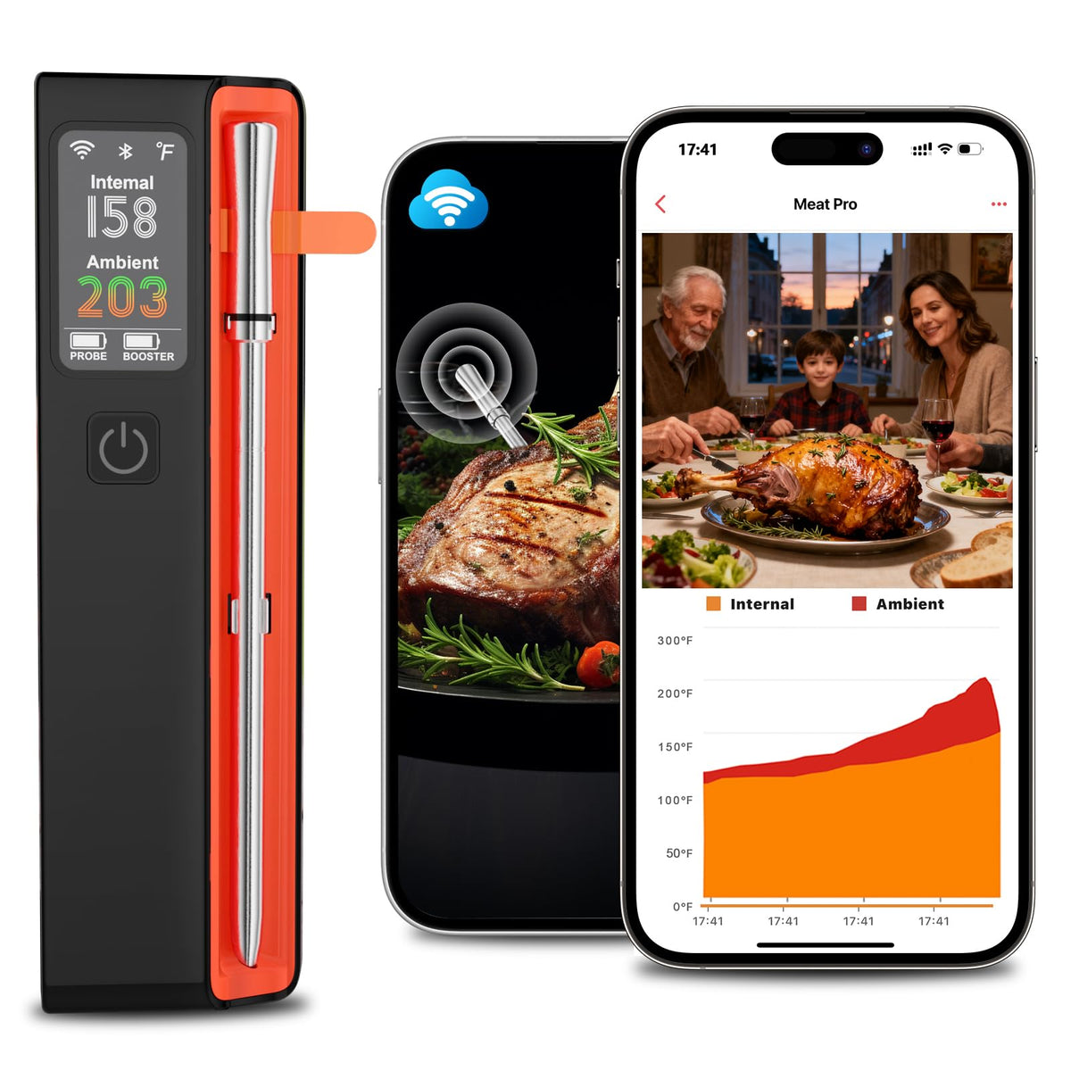 Miouca wireless meat thermometer base with live readout for precise cooking.