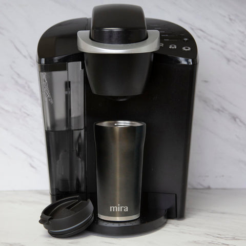 MIRA stainless steel mug close-up showcases durable, flavor-preserving materials.