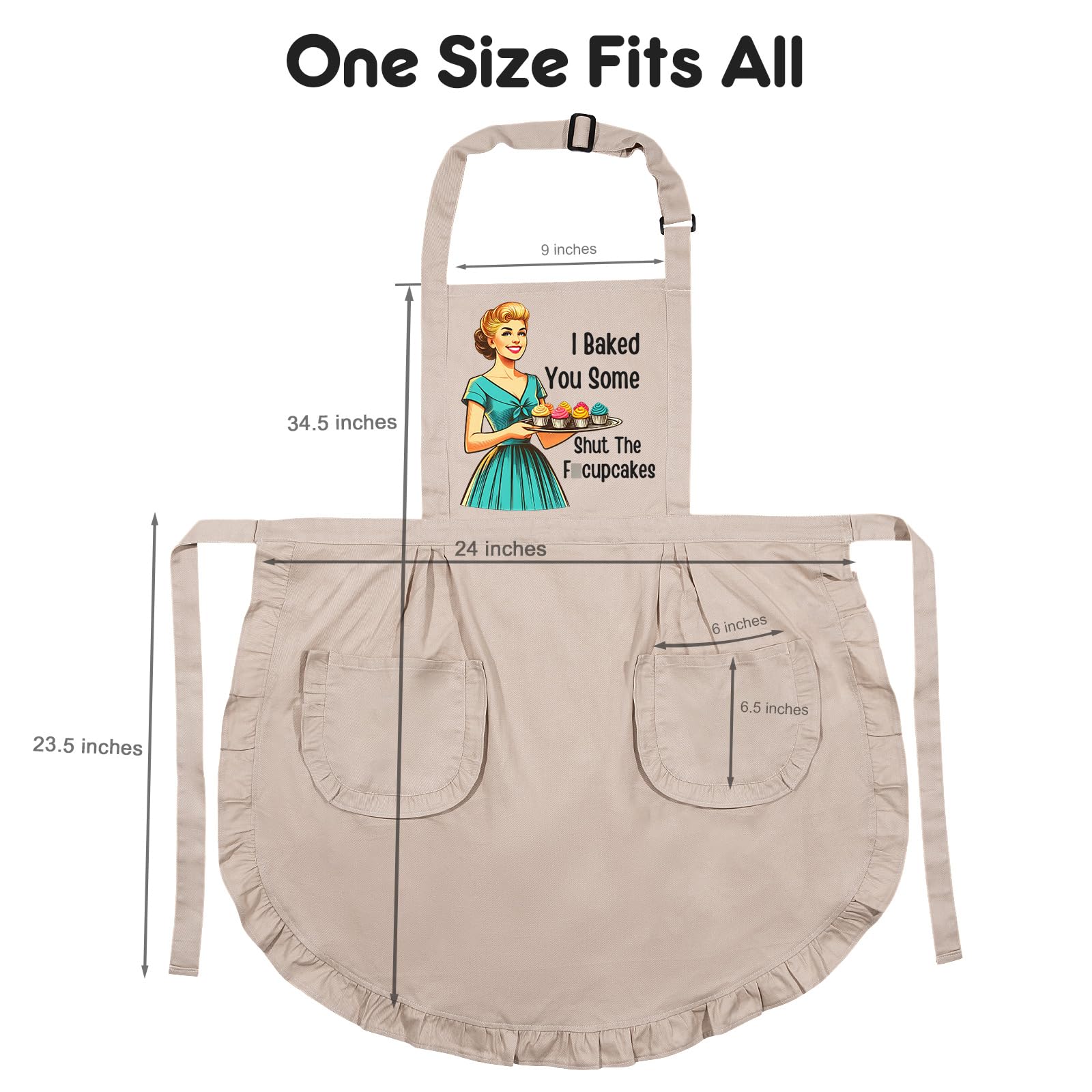 Miracu woman wearing apron while baking cookies highlights full front coverage.