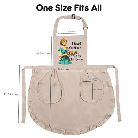 Miracu woman wearing apron while baking cookies highlights full front coverage.