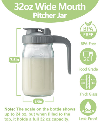 Miradexic breastmilk pitcher shows measurements for accurate portioning.