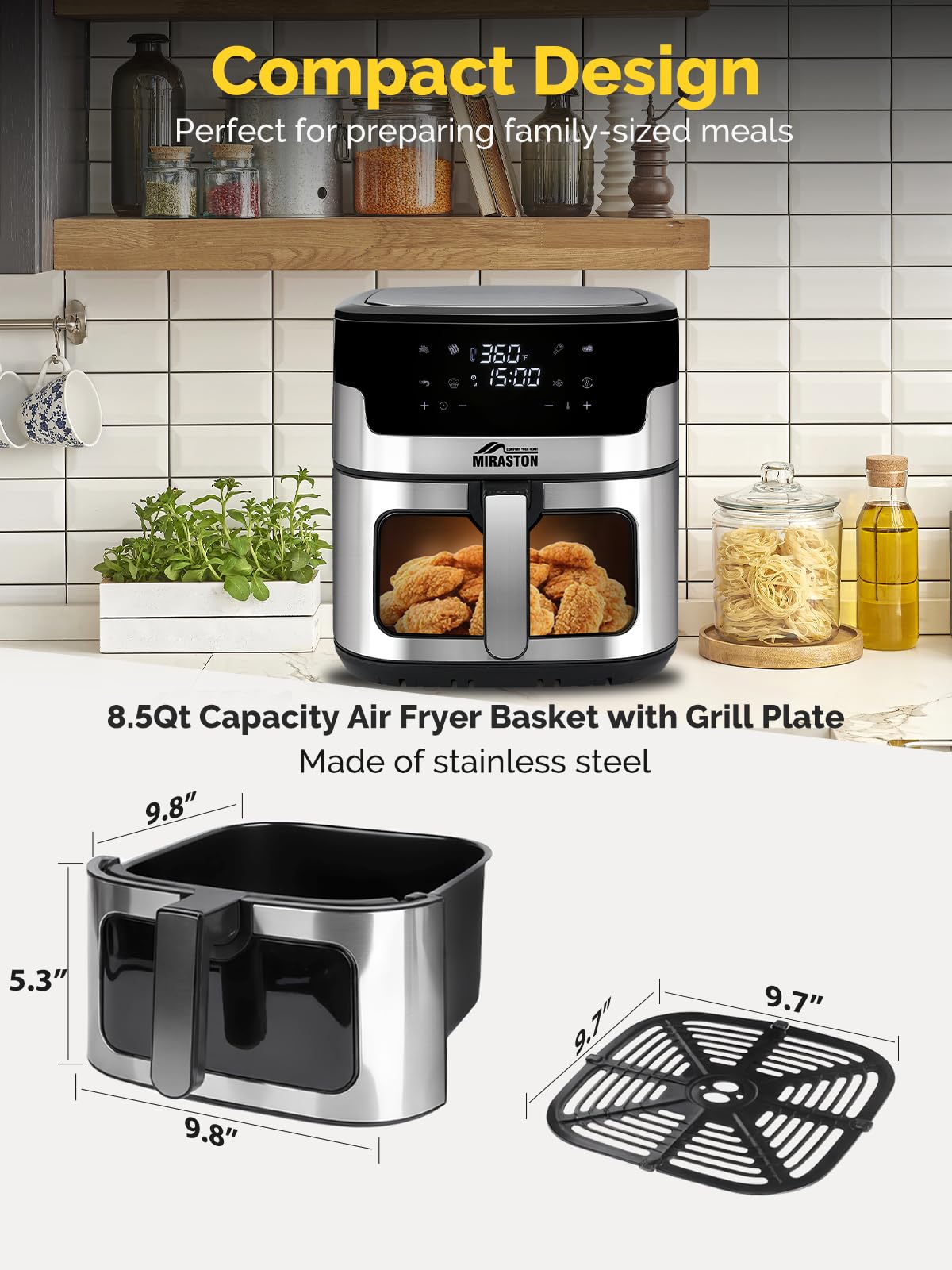 Dishwasher-safe basket simplifies post-meal cleanup.