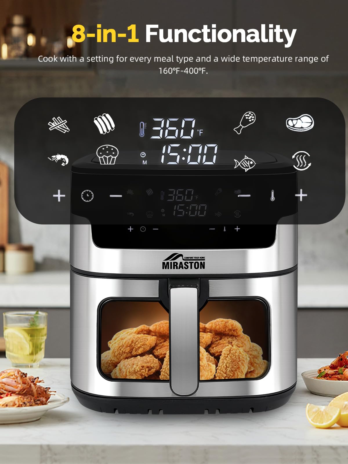 MIRASTON smart touchscreen with 8 presets streamlines weeknight cooking.