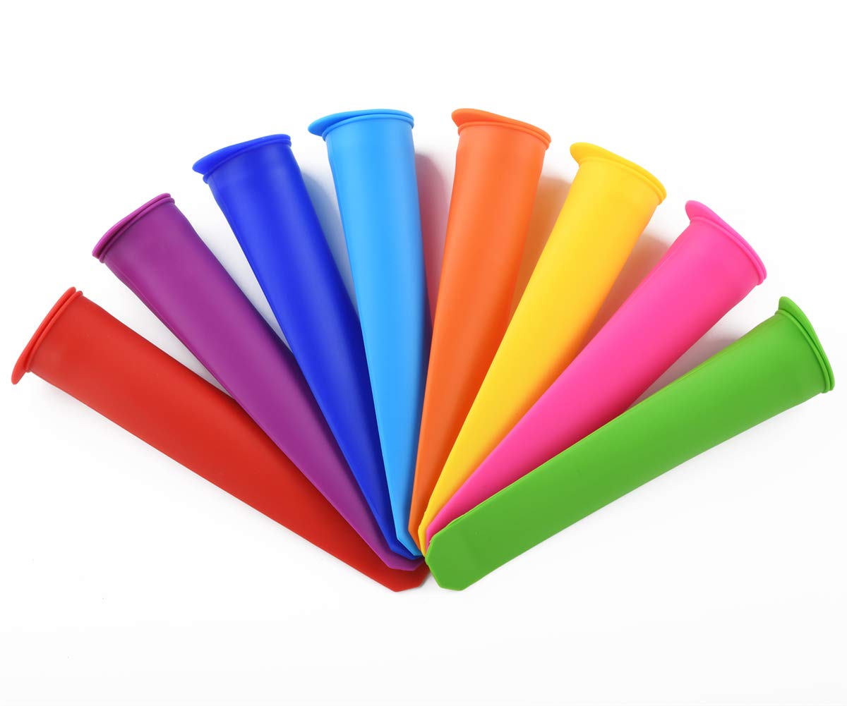 Mirenlife silicone ice pop molds set8 with lids on, vibrant colors prevent spills.