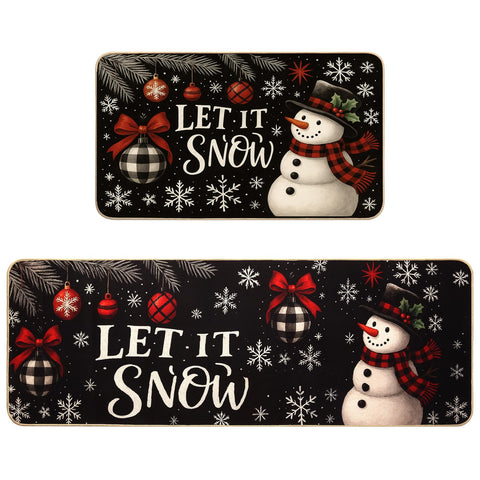 Mirok Christmas kitchen rug 17x29 with snow pattern for festive, easy-to-clean floors.