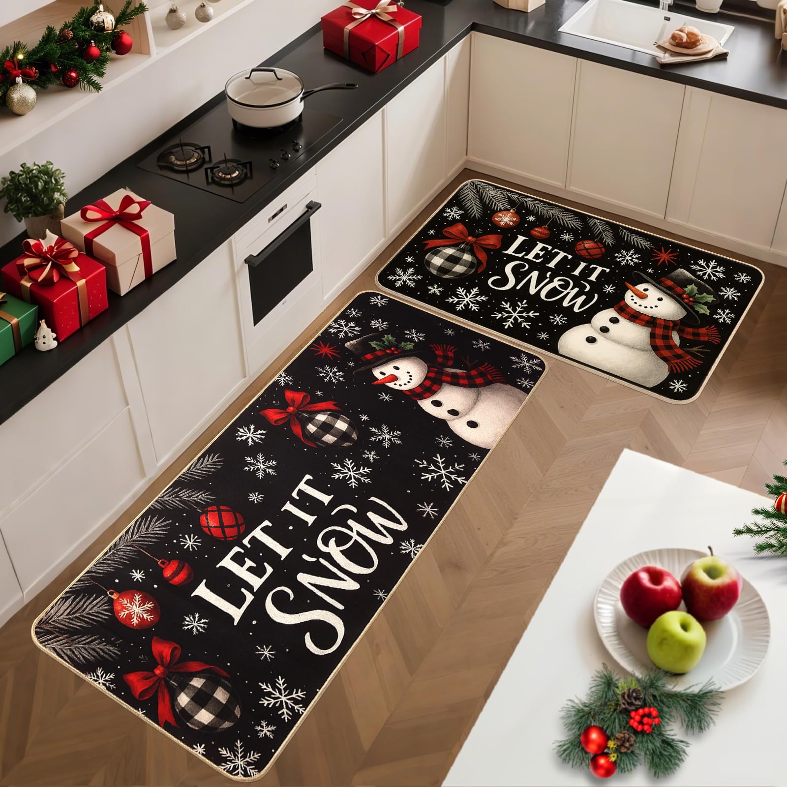 Mirok Christmas kitchen rug 17x47 for wide standing space and low-profile comfort.