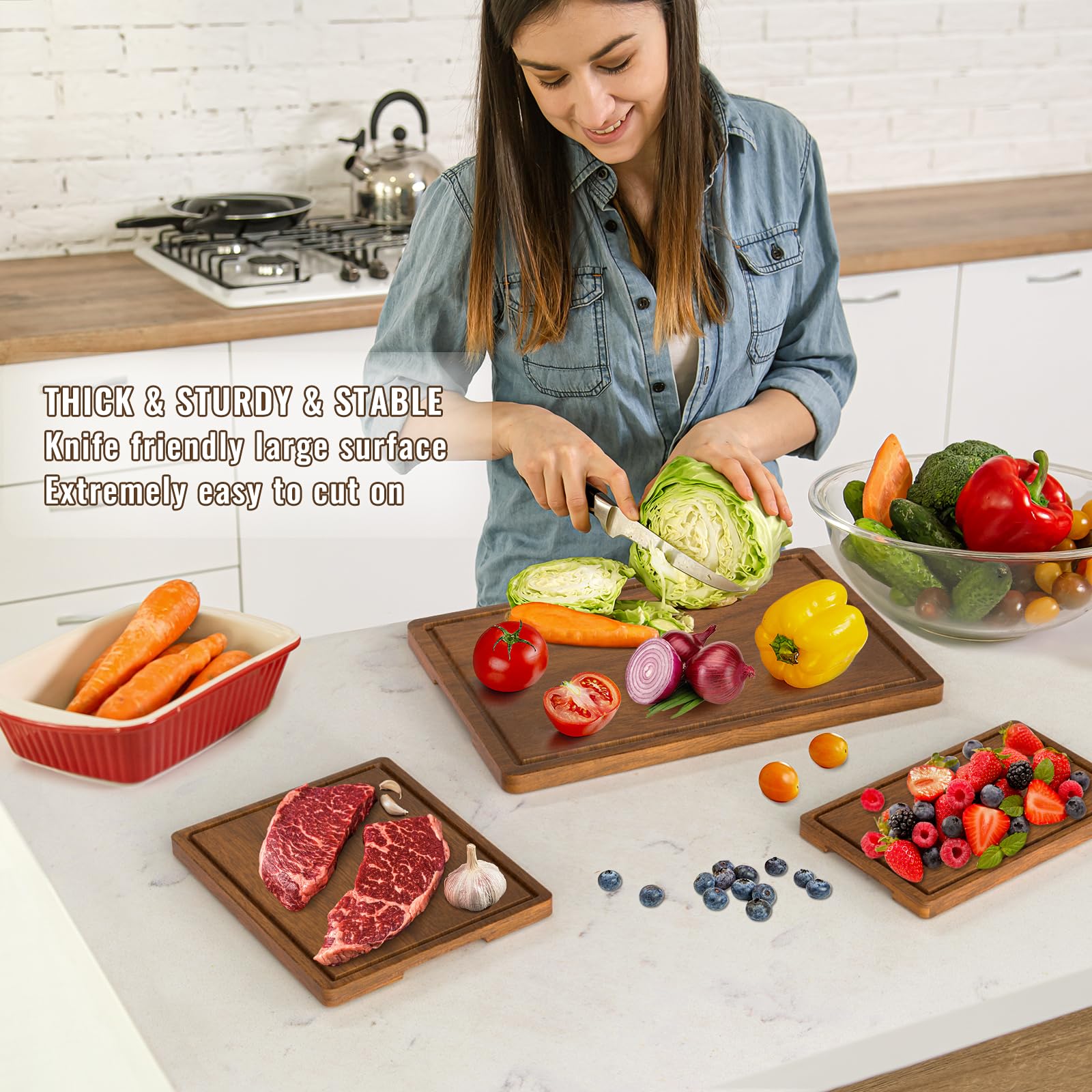 Misawce acacia cutting board anti-slip design provides stable cutting surface.