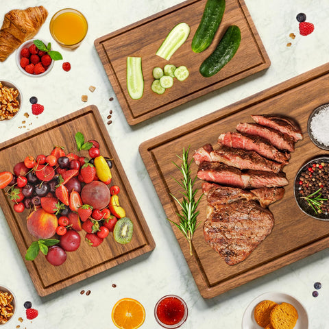 Misawce acacia cutting board grain close-up highlighting durability.