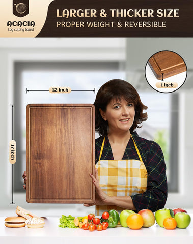 Misawce acacia cutting board wood grain closeup highlights durable surface